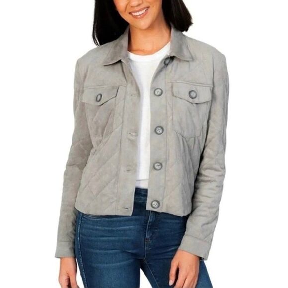Kut From The Kloth Gray Faux Suede Quilted Button Front Jacket Medium - Picture 1 of 13